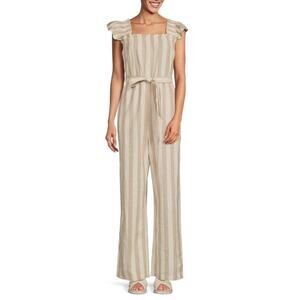 Vero Moda Stripe Ruffle Sleeve Linen Blend Belted Wide Leg Jumpsuit Small NWT